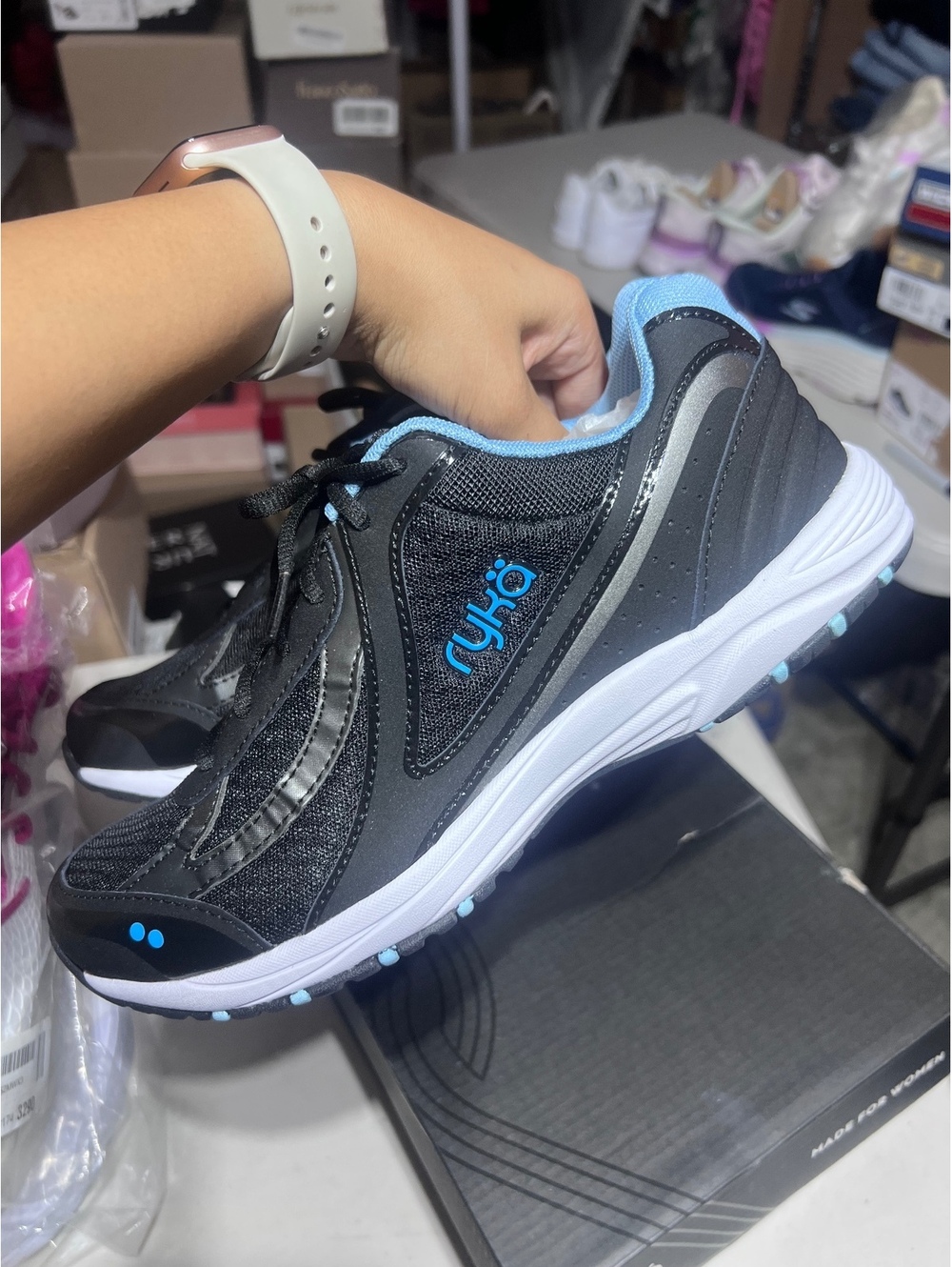 Ryka Women's Black and Light Blue Athletic Sneakers